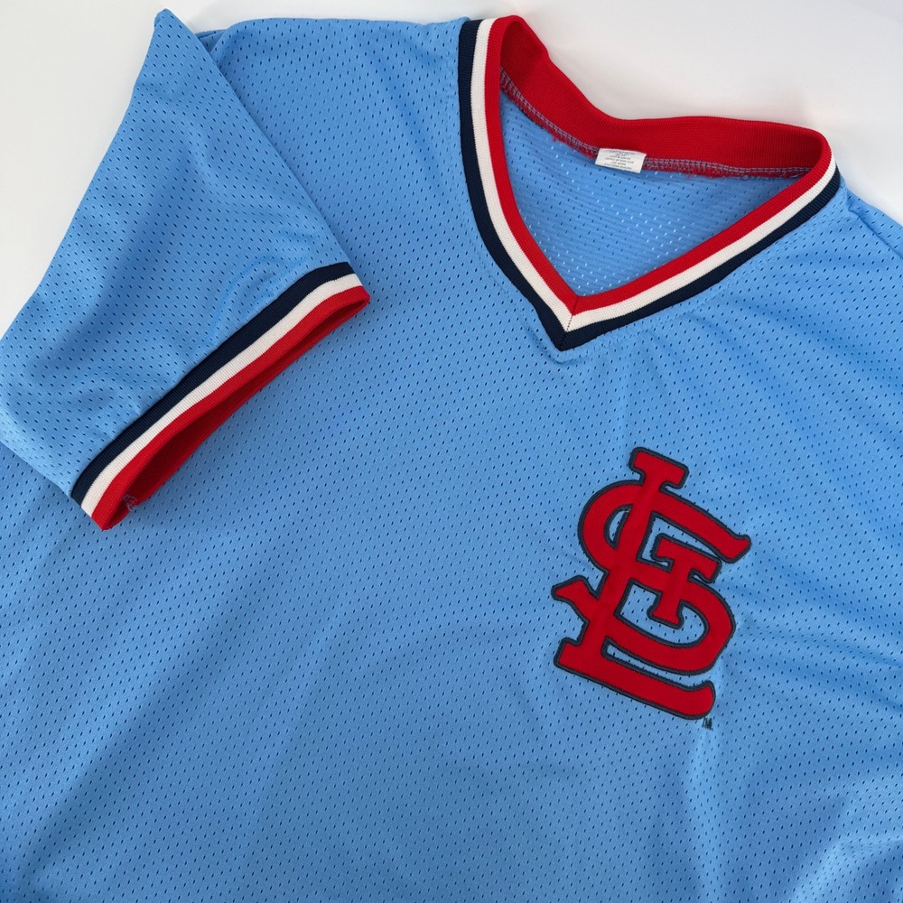 St. Louis Cardinals Jersey Men XL Blue Mesh V-Neck Pullover Logo Promo Patch MLB